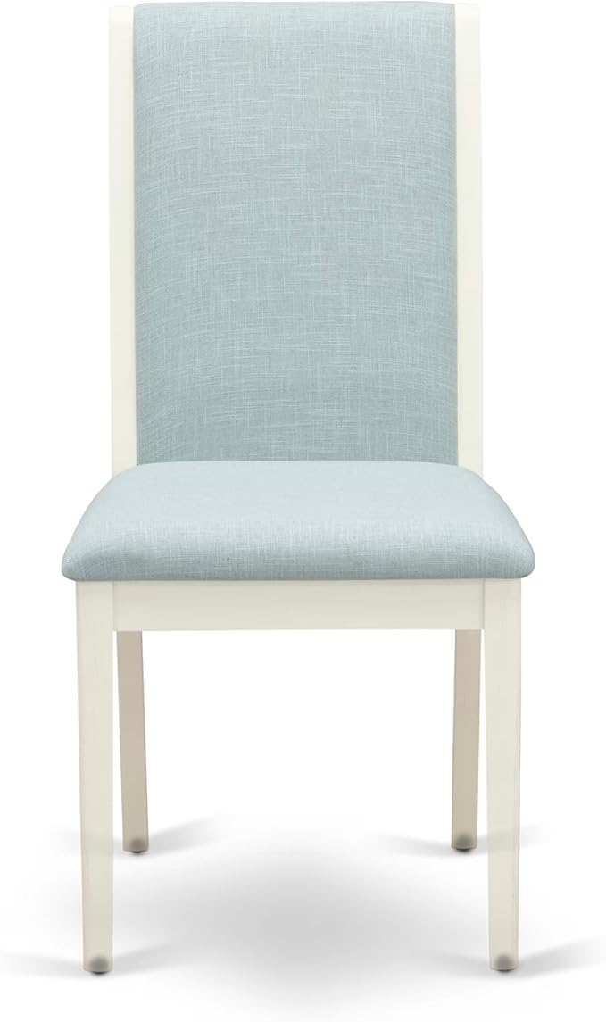 East West Furniture V027LA015-9 9 Piece Dining Set Includes a Rectangle Dining Room Table with V-Legs and 8 Baby Blue Linen Fabric Upholstered Parson Chairs, 40x72 Inch, Multi-Color