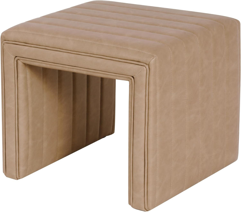 HomePop Modern Channel Tufted Faux Leather Ottoman|Homepop Home Décor|Ottoman...