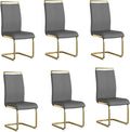 AZmac Modern Leather Dining Chairs Set of 6,Armless Kitchen Chairs,Dining Room Chairs with Upholstered Padded Seat and Sturdy Golden Legs for Dining Room,Kitchen (Set of 6, Dark Grey-Gold Leg)