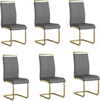 AZmac Modern Leather Dining Chairs Set of 6,Armless Kitchen Chairs,Dining Room Chairs with Upholstered Padded Seat and Sturdy Golden Legs for Dining Room,Kitchen (Set of 6, Dark Grey-Gold Leg)