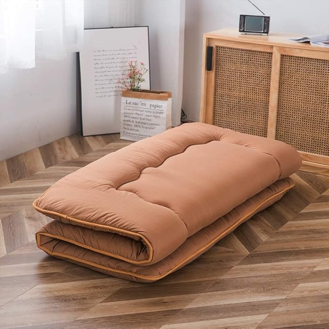 MAXYOYO Japanese Floor Mattress Futon Mattress, 4" Thicken Tatami Mat Sleeping Pad Foldable Roll Up Mat Boys Girls Dormitory Pad Kids Floor Lounger Pillow Bed, Charcoal Grey, Queen Size