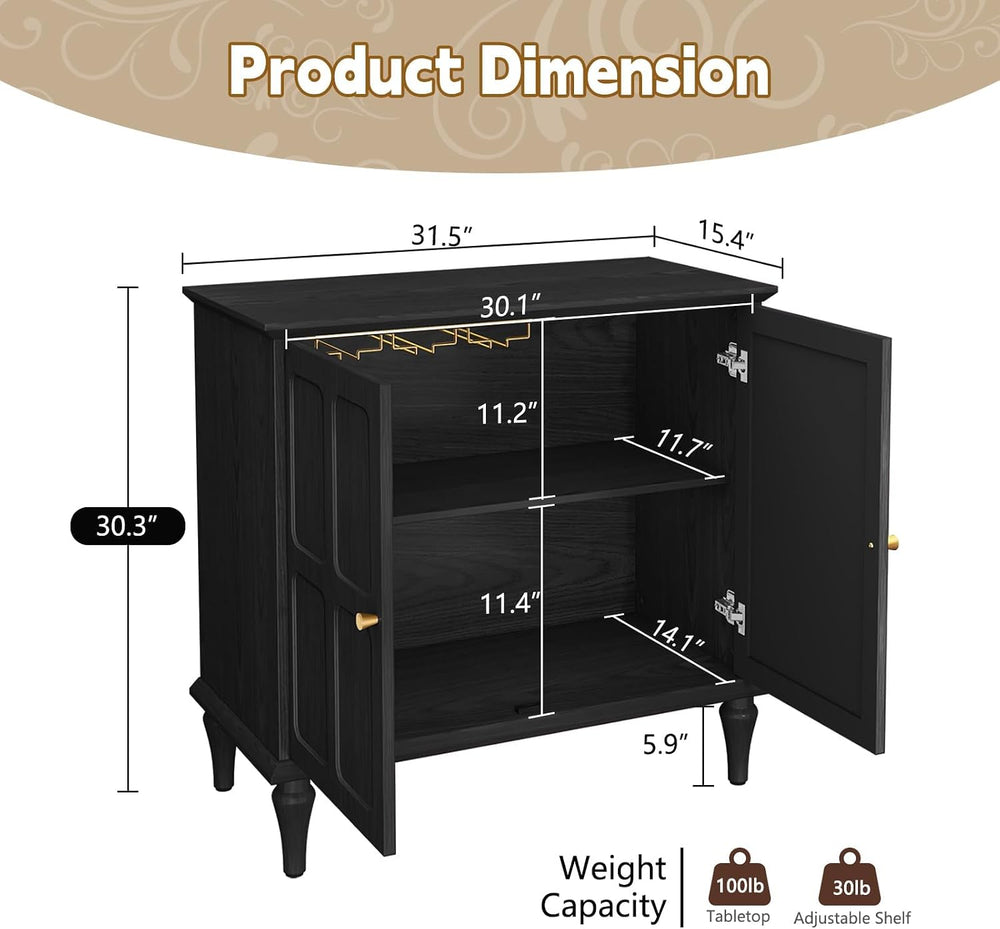 ARTPOWER Black Sideboard Buffet Cabinet with Storage, Mid-Century Modern Stor...
