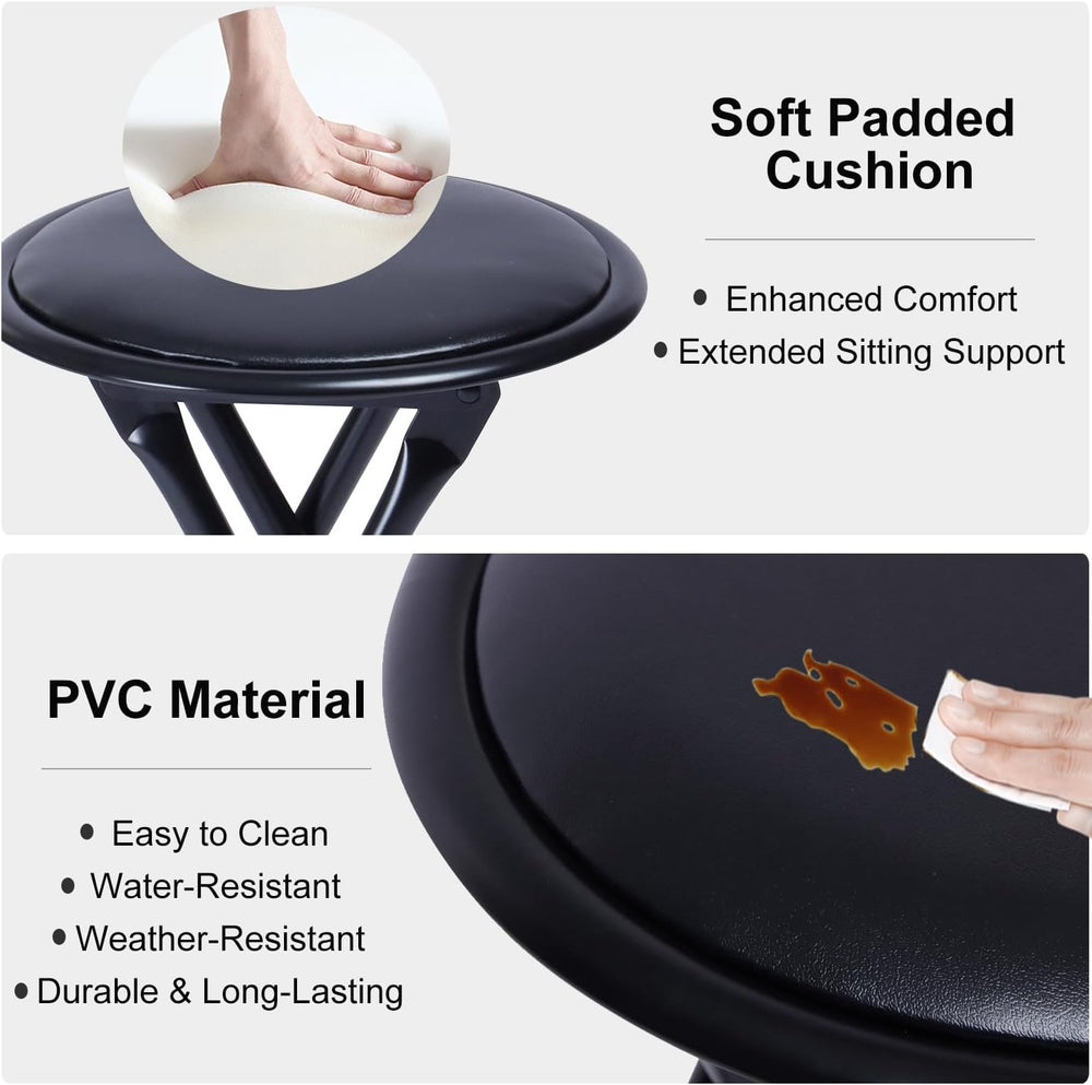 FurnitureR 18" Folding Stool, Portable Round Padded Seat, Backless Colla...