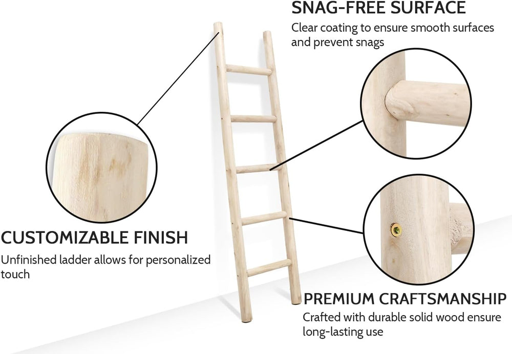 Blanket Ladder, 57in Rustic Solid Wood Decorative Ladder, Natural | Farmhouse...