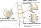 Blanket Ladder, 57in Rustic Solid Wood Decorative Ladder, Natural | Farmhouse living room accent, Layered blanket towel quilt display, Visible wood grain, Bathroom and Bedroom use