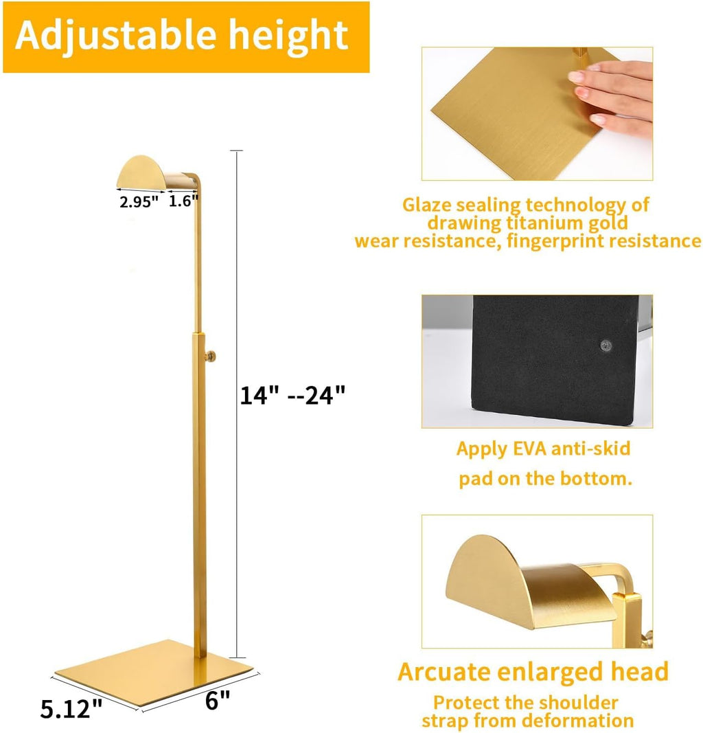 Purse Display Stands, 4 Pack Gold Purse Display Rack Stainless Steel Handbag Display Stand Adjustable Height Bag Display Stand Holder Anti-fingerprint for Retail Boutiques Commercial Store