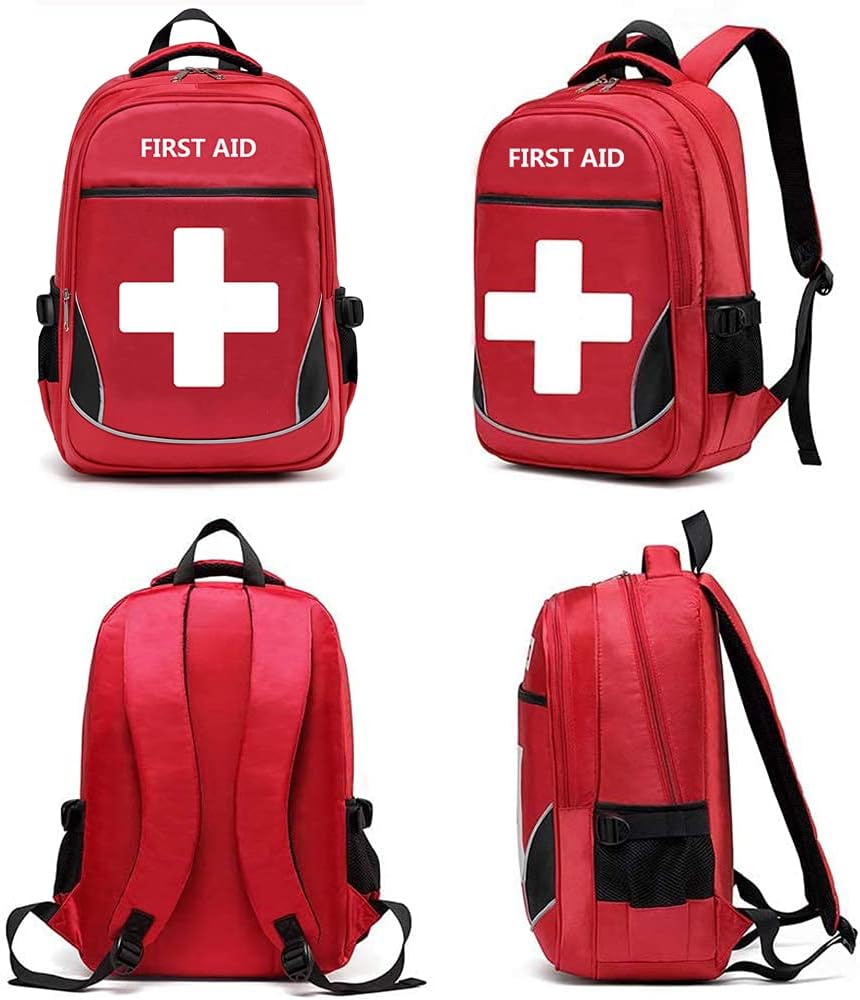 First Aid Bag Empty Red Emergency First Responder Trauma Multi-Pocket Traveli...