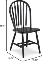 IC International Concepts Solid Wood Windsor ArrowBack Dining Chair with Plain Legs, Black
