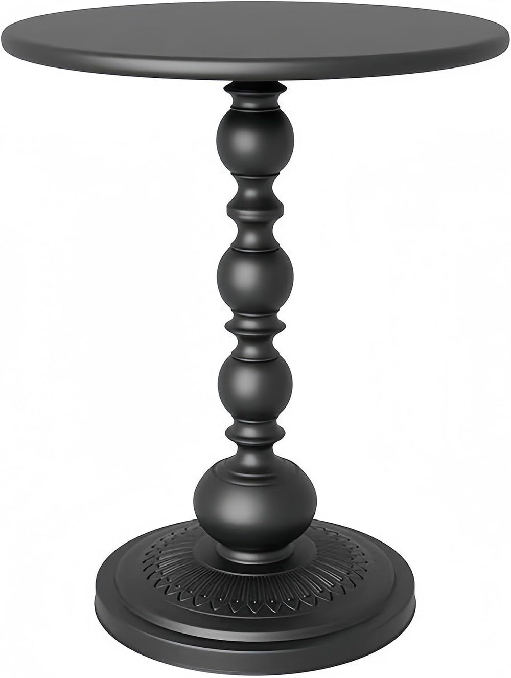 Black Metal End Table, Small Round Side Table | Vintage Matte Black Pedestal,...