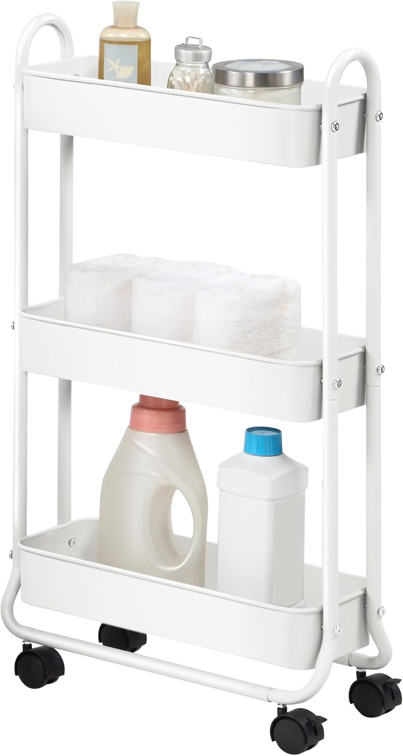 SunnyPoint Slim Rolling Storage Cart, 3 Tier Bathroom Storage Organizer Bathr...