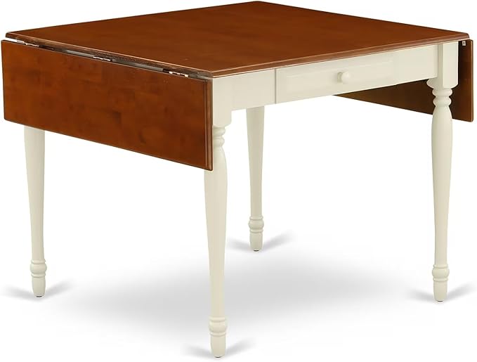 East West Furniture MZKE3-WHI-W 3 Piece Dining Table Set for Small Spaces Contains a Rectangle Dining Room Table with Dropleaf and 2 Wood Seat Chairs, 36x54 Inch, Buttermilk & Cherry