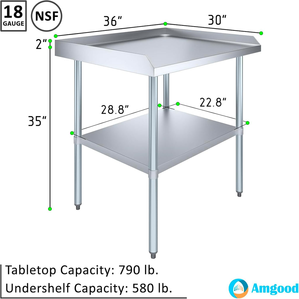 AmGood Commercial Work Table with Backsplash and Sidesplashes | NSF (Stainless Steel Table with Sideguards, 36" Long x 30" Deep)