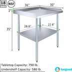 AmGood Commercial Work Table with Backsplash and Sidesplashes | NSF (Stainless Steel Table with Sideguards, 36" Long x 30" Deep)