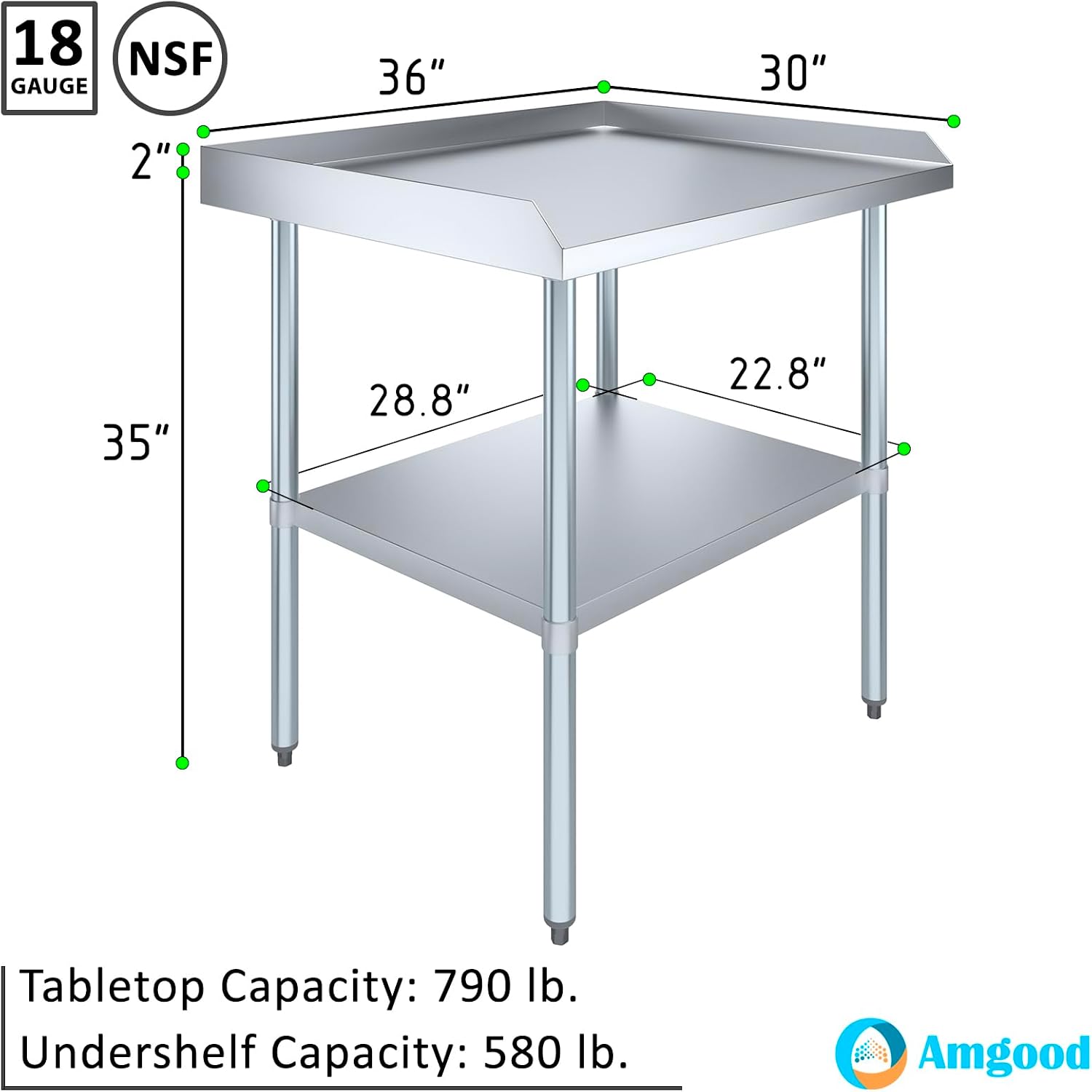 AmGood Commercial Work Table with Backsplash and Sidesplashes | NSF (Stainless Steel Table with Sideguards, 36" Long x 30" Deep)