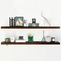 Homeforia Walnut 60 inch Floating Shelf, High End Solid Real Wood 60inch Long Floating Shelf for Wall, Dark Brown Wooden 60in Large Floating Shelves, Heavy Duty Bracket, 60 X 6.5 X 1.75 inch, Set of 2
