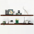 Homeforia Walnut 60 inch Floating Shelf, High End Solid Real Wood 60inch Long Floating Shelf for Wall, Dark Brown Wooden 60in Large Floating Shelves, Heavy Duty Bracket, 60 X 6.5 X 1.75 inch, Set of 2