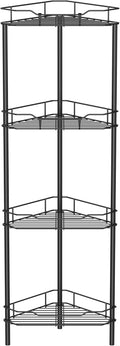 4 Tier Floor Standing Corner Shower Caddy Organizer Shelf with Hooks, Bathroom Shelves Stand Rack, Black