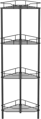 4 Tier Floor Standing Corner Shower Caddy Organizer Shelf with Hooks, Bathroom Shelves Stand Rack, Black