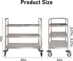 uyoyous 3 Tier Stainless Steel Utility Cart Commercial Serving cart with 360°Rotation Wheels Kitchen Island Load Up 400 lbs Stainless Steel Work Cart for Hotel Restaurant Home 30" L x 16" W x 33" H