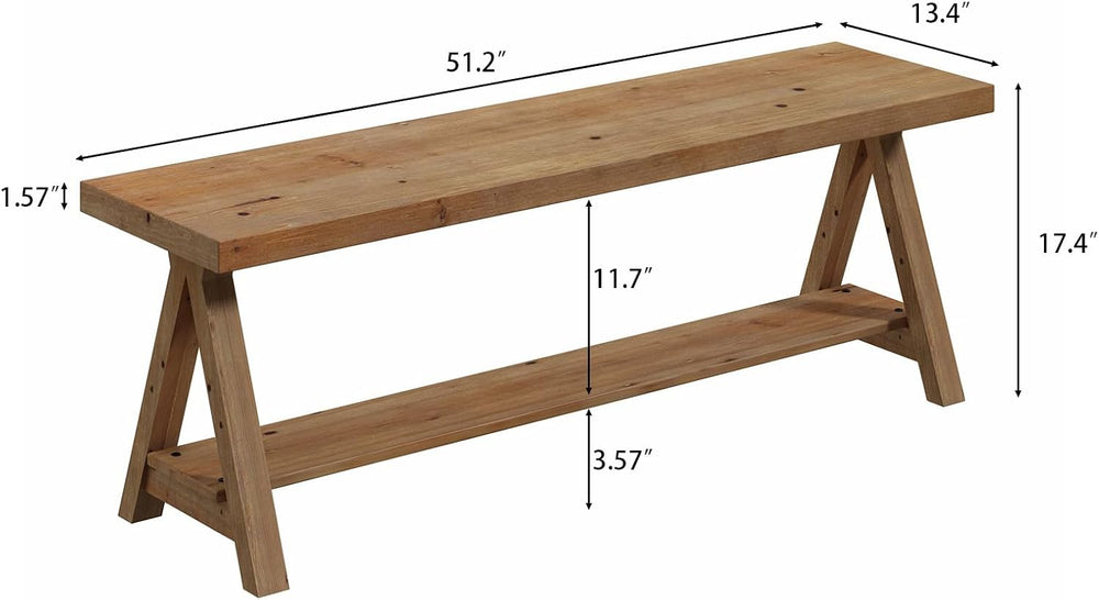 RowyPoey 51" Solid Wood Bench, Long Farmhouse Entryway Bench with Storag...
