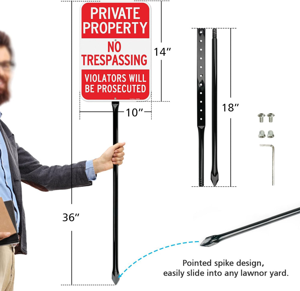 GicnKeuz Large No Trespassing Signs Private Property Sign with 36" Heavy...