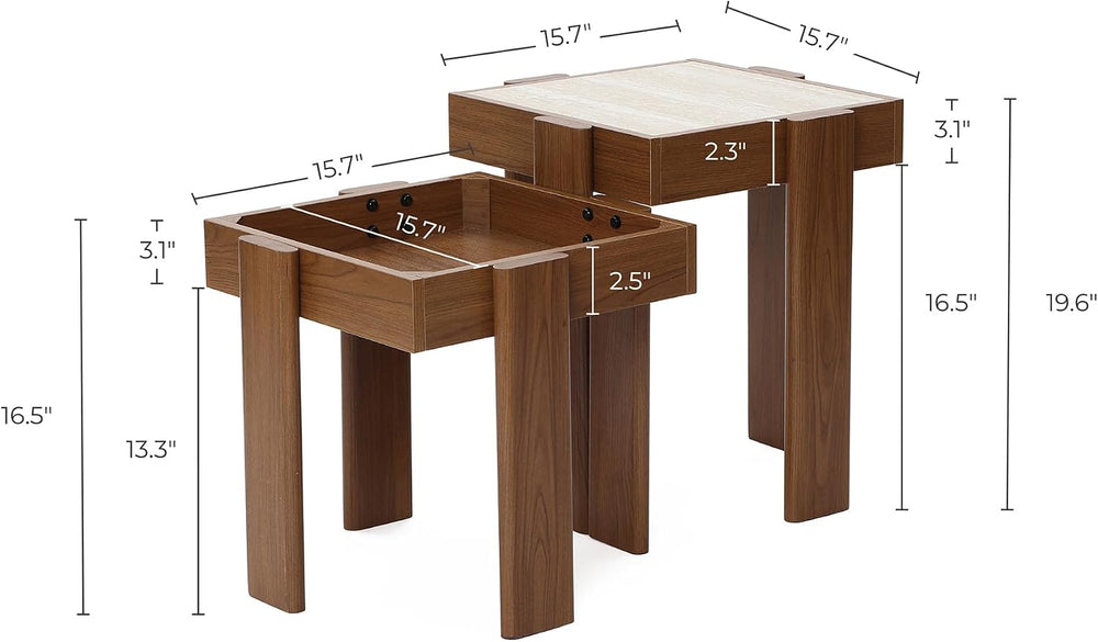 LuxenHome Nesting Table Set of 2, 19.6'' Mid Century Modern 2-Tier En...