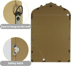 Gold Vintage Mirror, Arched Antique Mirror with Ornate Frame for Bathroom Wall, Living Room, Fireplace, 39.5x26 Inch.