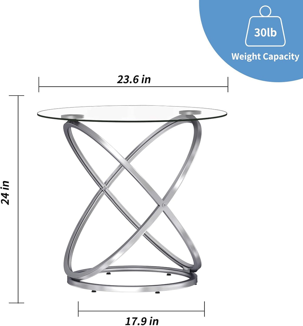 OIOG Glass Round End Table, Modern Contemporary Side Table for Small Space wi...