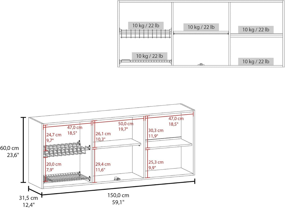 Wall Cabinet Kitchen 4 Doors and Glass Storage, Natural Oak,for Kitchen