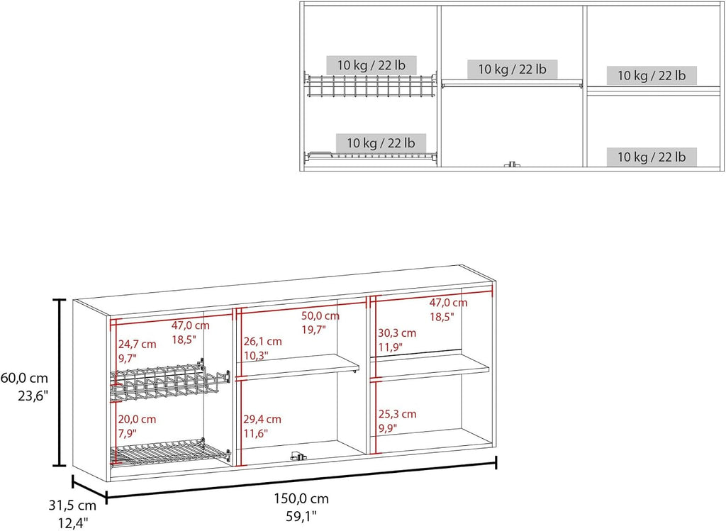 Wall Cabinet Kitchen 4 Doors and Glass Storage, Natural Oak,for Kitchen