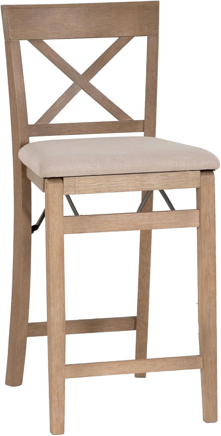 Linon Triena X Back Neutral Greywash Wooden Fully Assembled Folding 24 Inch S...