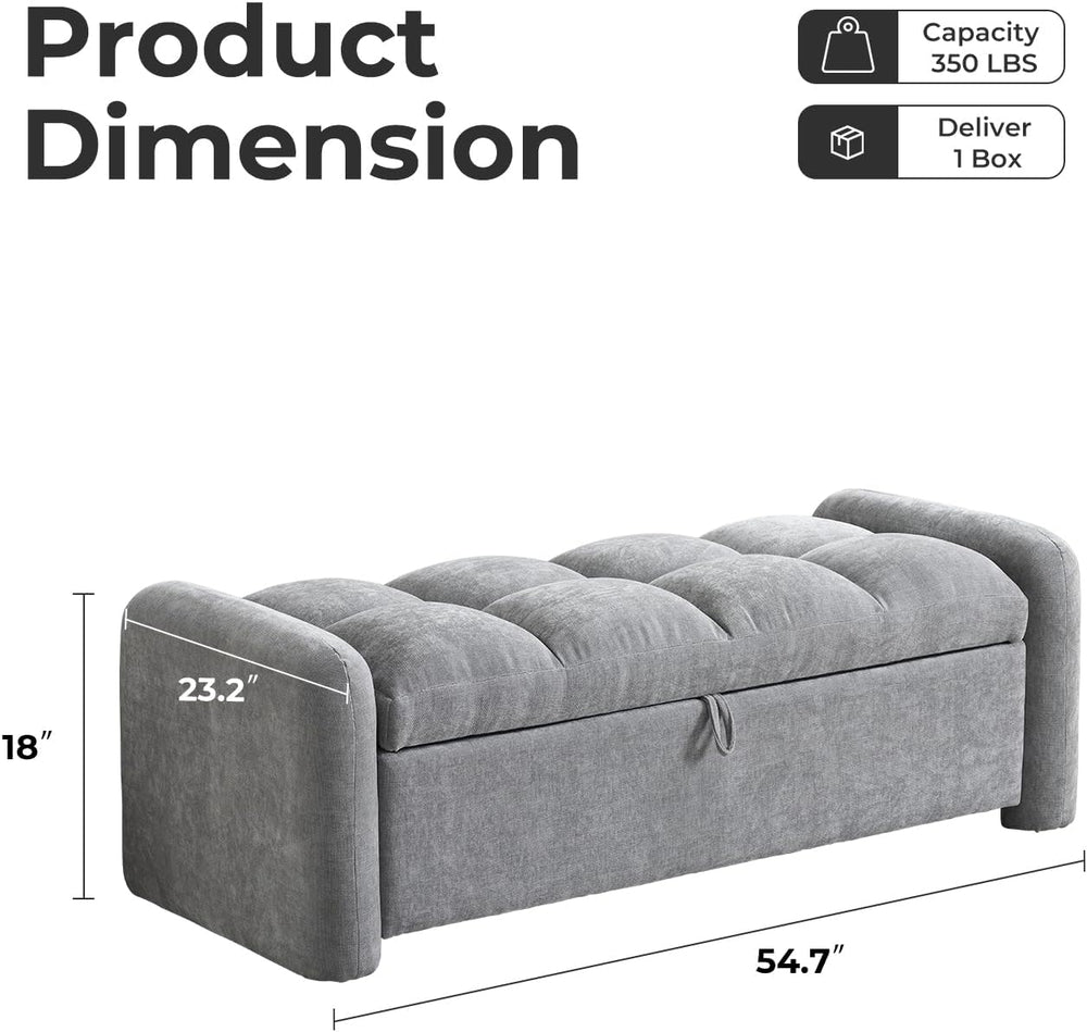 Oversized Chenille Ottoman Bench with Storage, Upholstered End of Bed Bench f...