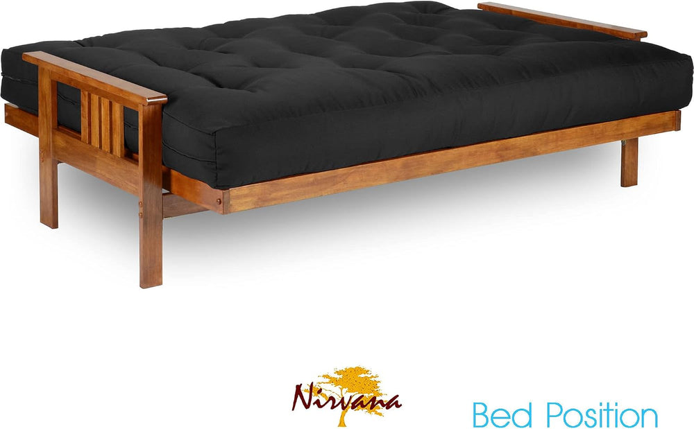 Stanford Futon Set - Queen Size, Frame, 8" Mattress, Twill Black Cover