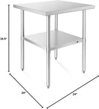 KUTLER Stainless Steel Table 24 x 24 Inches, NSF Heavy Duty Commercial Kitchen Prep and Work Table with Undershelf for Restaurant, Hotel, Home