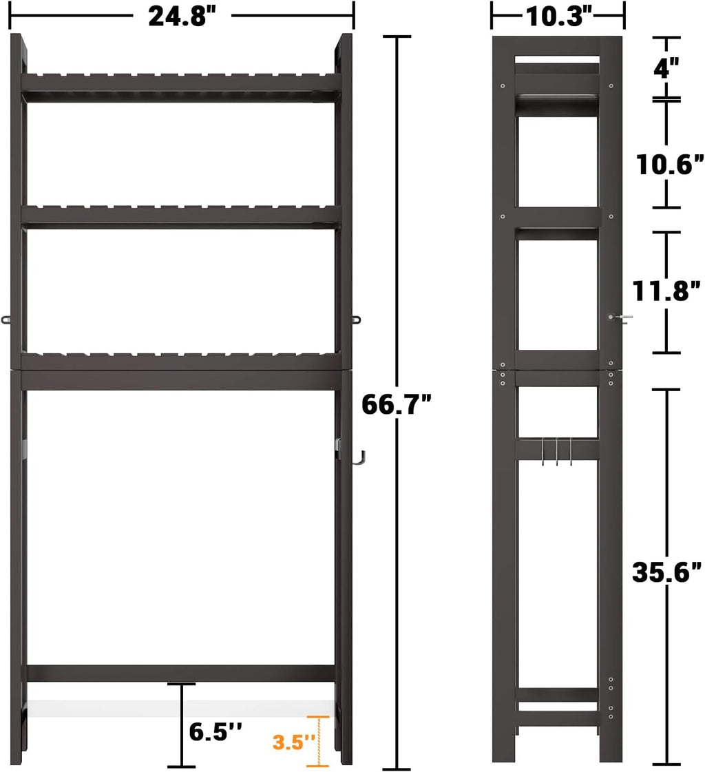 Homykic Over The Toilet Storage, Bamboo 3-Tier Over-The-Toilet Space Saver Organizer Rack, Stable Freestanding Above Toilet Stand with 3 Hooks for Bathroom, Restroom, Laundry, Espresso