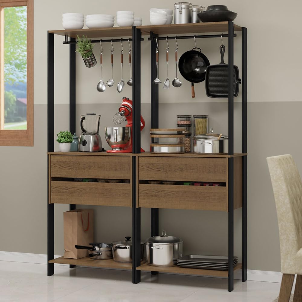 Madesa Kitchen Pantry Storage Rack with 4 Drawers 4 Shelves and 2 Hanging Rod...