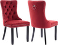 Velvet Dining Chairs Set of 2, Upholstered Dining Room Chairs with Back Ring Pull Trim and Solid Wood Legs,Tufted Wingback Kitchen Chairs for Dining Room,Kitchen(Wine Red)