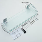 AIJALY 2 Pack Bathroom Glass Shelf,15.7 Inches Silver Bathroom Shower Glass Shelf Wall-Mounted, Metal Storage Floating Kitchen Shelf