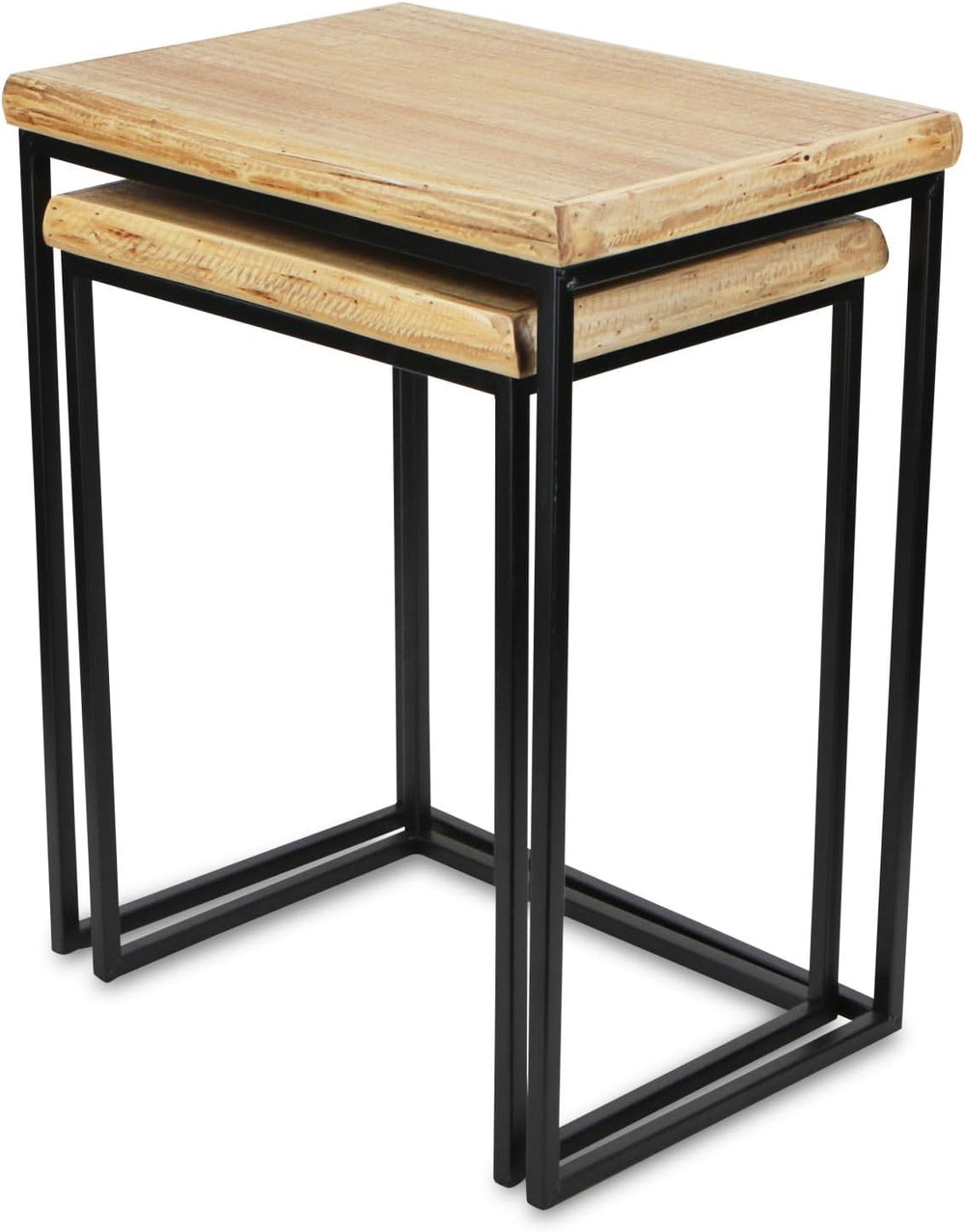 HomeRoots Set of Two 25" Black and Brown Solid Wood Nested Tables