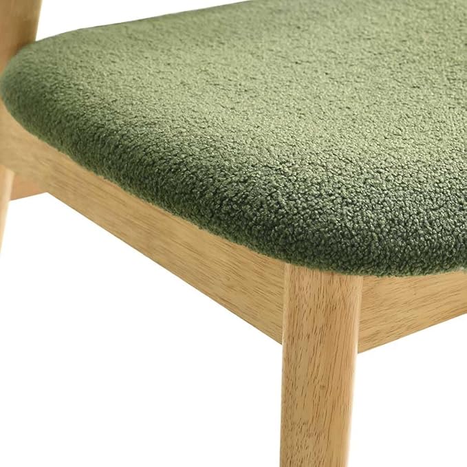 Wooden Dining Chairs Set of 6, Farmhouse Boucle Upholstered Kitchen Chairs, Green