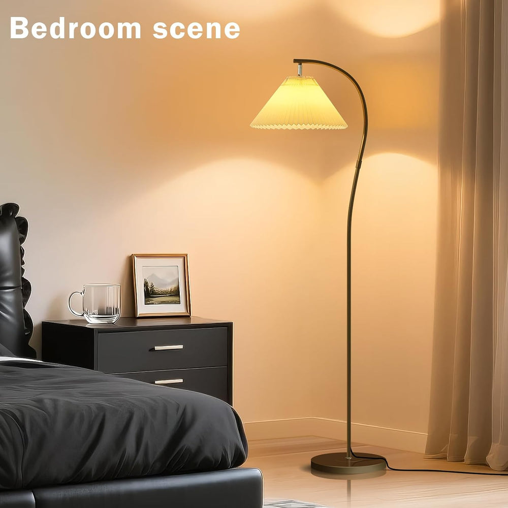 Unique Black Arched Pleated shade Floor Lamp, 12W LED Bulb 3-Color Dimming