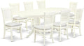 East West Furniture VAVA9-LWH-C 9 Piece Dining Set Includes an Oval Dining Room Table with Butterfly Leaf and 8 Linen Fabric Upholstered Kitchen Chairs, 40x76 Inch, Linen White