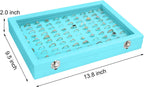 Velvet Ring Display Tray Organizer Box with Transparent Lid, 100 Slot Ring Holder Showcase For Store Display Jewelry Show Home, Ring Organizer For Rings Earrings (Light Blue)