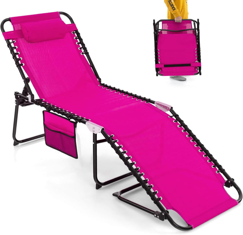 Giantex Patio Lounge Chairs for Outside - Folding Tanning Chair w/Headrest, 4...