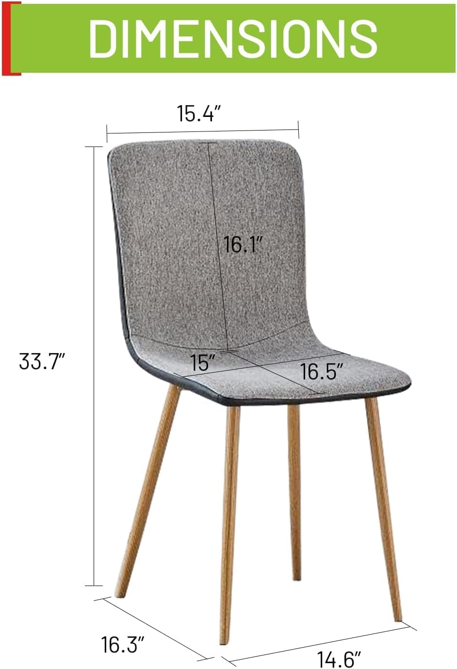 FurnitureR Dining Chairs Set of 4, Fabric Cushion Side Chairs Mid-Back with P...