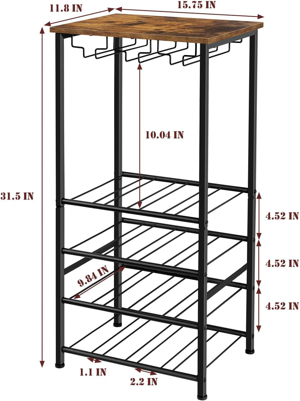 OYEAL Wine Rack Freestanding Floor, Rustic Wine Holder Stand with Wine Storage and Bottle Shelf, 16 Bottles Floor Wine Rack Shelf for Kitchen Dining Room, Office, Bar, Rustic Brown