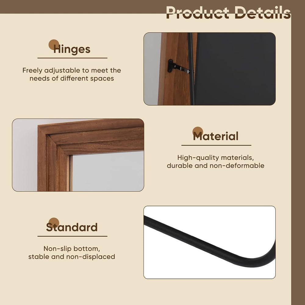 Full Length Mirror 76"x34", Rect Solid Wood Frame with Stand