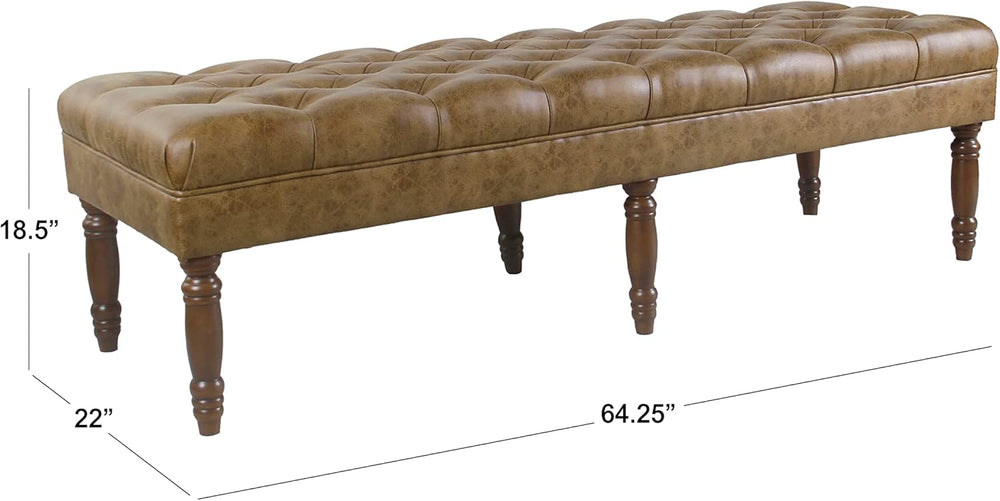 HomePop Large Upholstered Tufted Bench – Light Brown Leather
