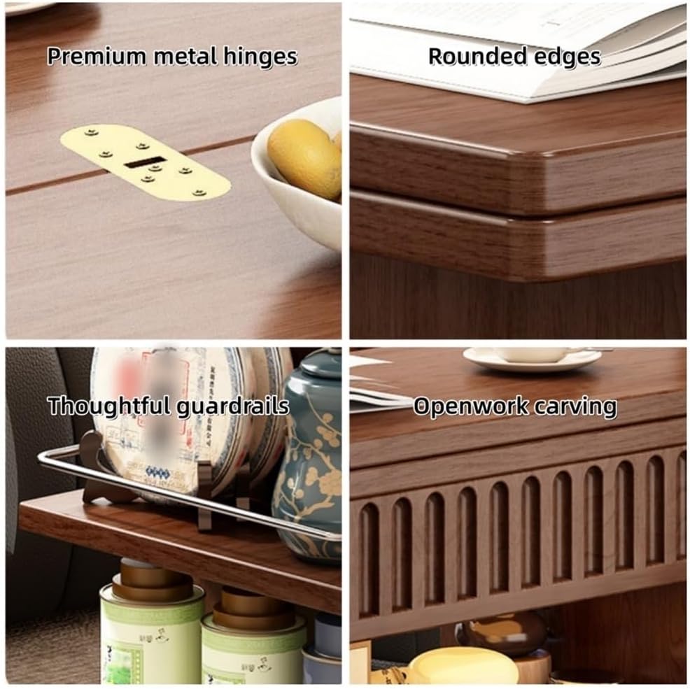 Wooden Side Table with Wheels, Large Capacity Storage End Table, 3 Tier Rolli...