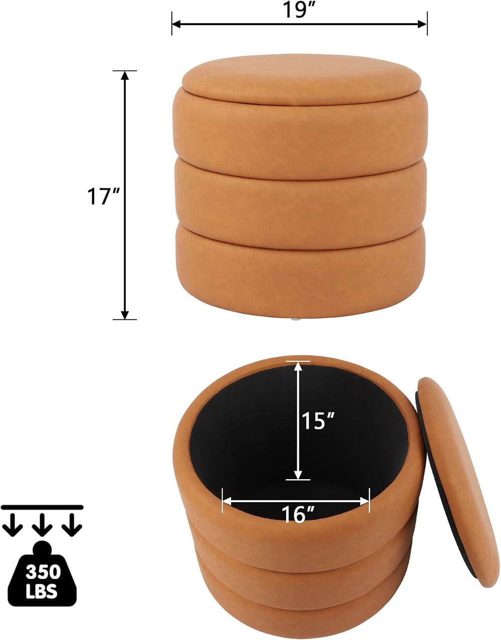 DAGONHIL Round Ottoman with Storage, PU Leather Footrest, Hidden Storage Otto...